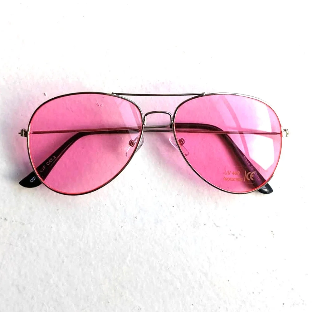70s Retro Pink Aviator Sunglasses Pastel Minimalist Boho Sunnies Festival Shades